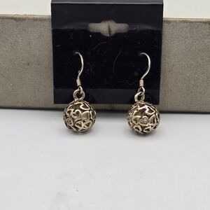 Sterling Silver hanging ball heart earrings